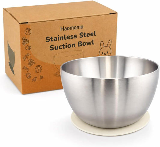 Stainless Steel Suction Bowl for Baby & Toddler – 4.3” Baby Led Weaning Bowl with Strong Silicone Base, 6M+ Self Feeding, Double Wall Insulated, Plastic-Free, Dishwasher Safe