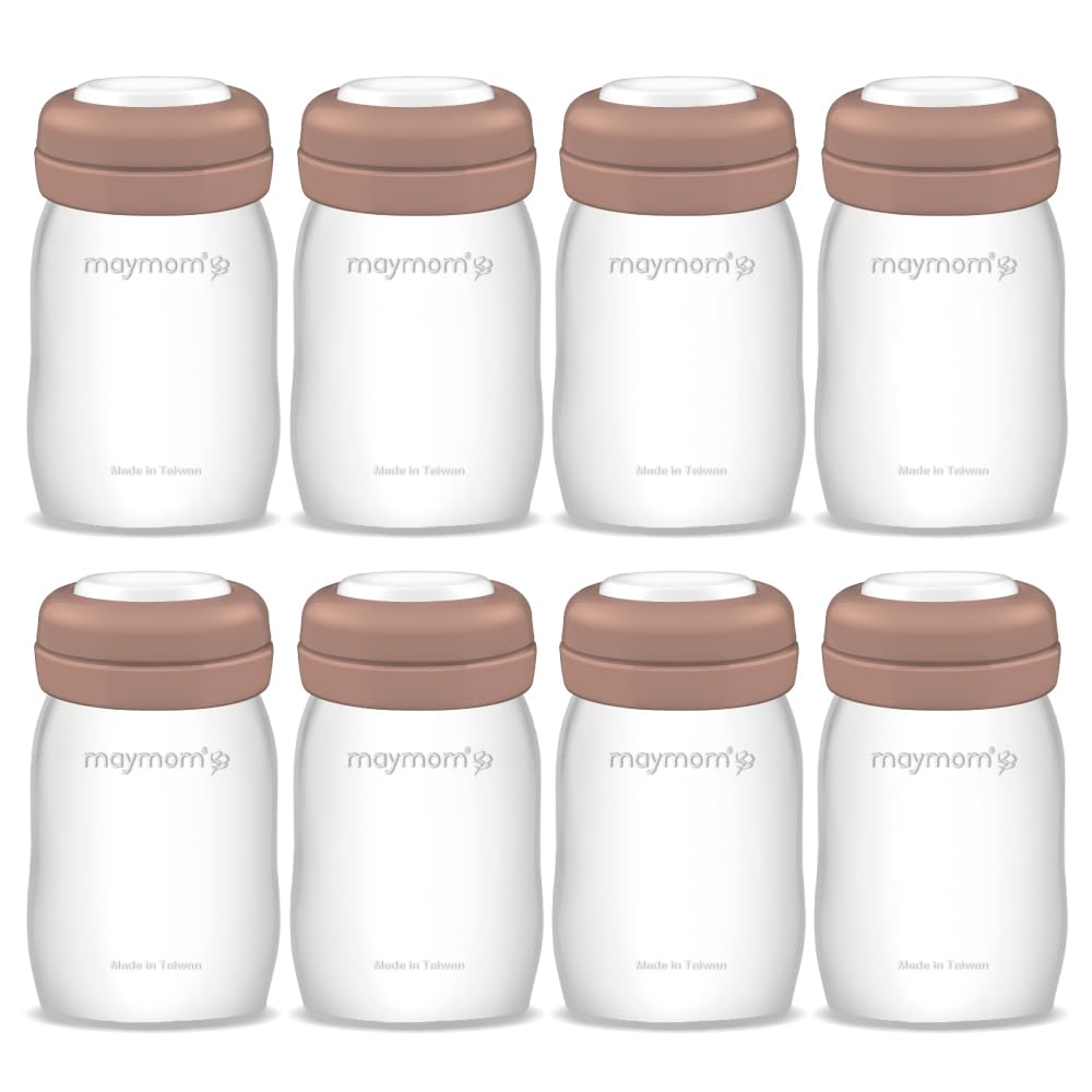 Maymom Wide-Mouth Milk Storage Feeding Collection Bottle with Nipple, Dome Cap, Bottle Top, SureSeal Sealing Disk; Compatible with Spectra Pump/Motif Luna; 5 pc (4.7Oz/140mL)