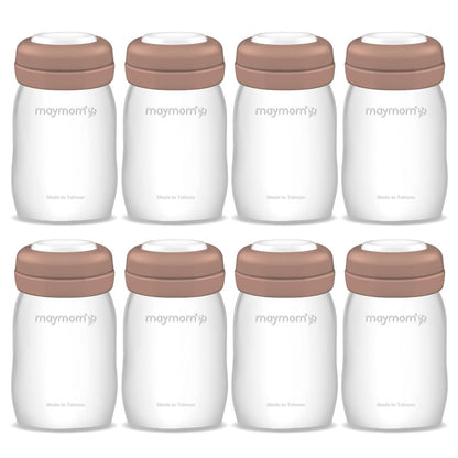 Maymom Wide-Mouth Milk Storage Feeding Collection Bottle with Nipple, Dome Cap, Bottle Top, SureSeal Sealing Disk; Compatible with Spectra Pump/Motif Luna; 5 pc (4.7Oz/140mL)