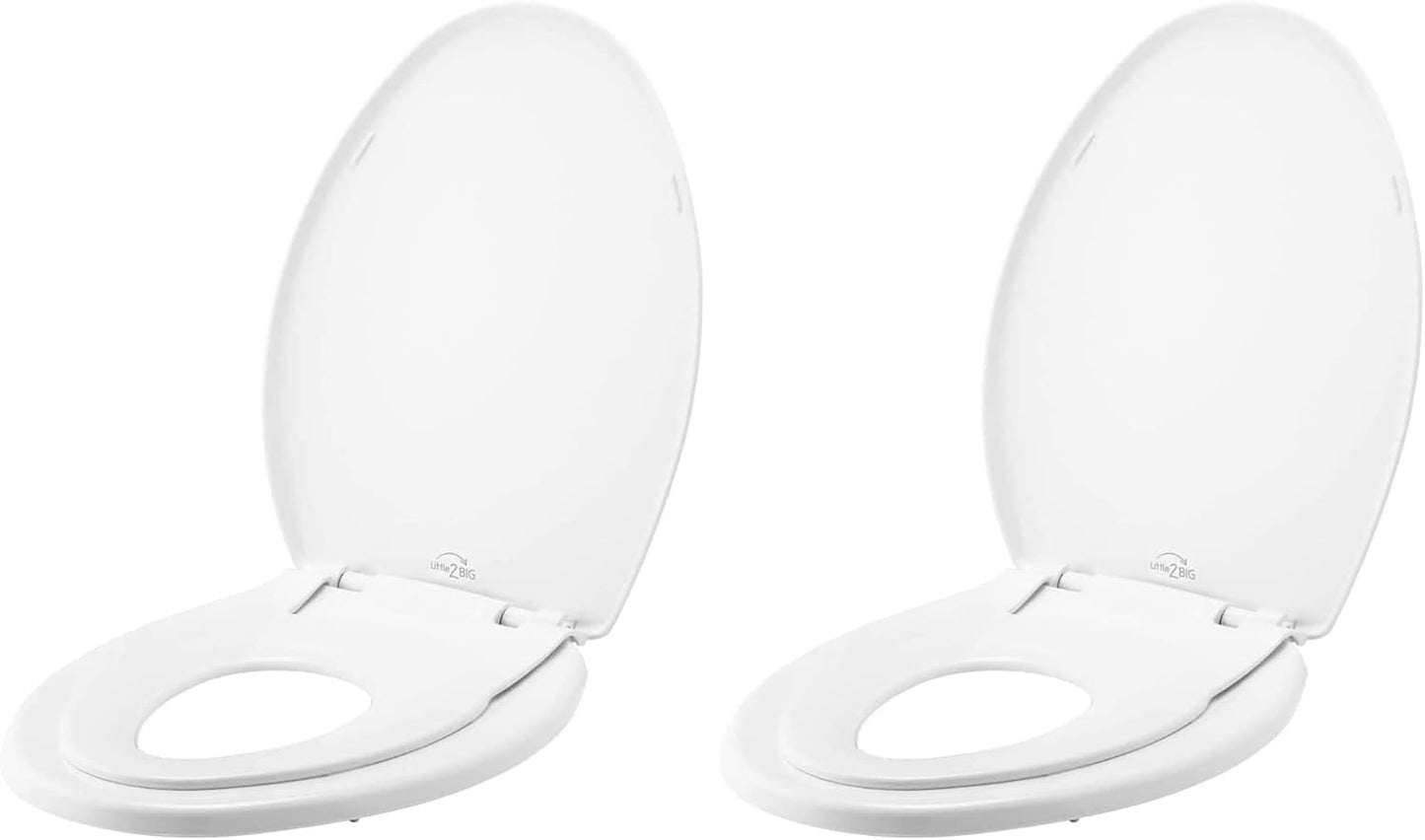 Little2Big Toilet Seat with Built-In Toddler Potty Training Seat, Slow Close, Easy to Install, Made in USA, ROUND, White