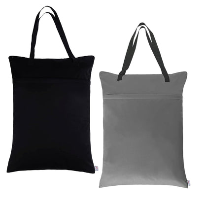 ALVABABY 2 Pack Large Wet Dry Bag Waterproof Hanging Cloth Diaper with Double Zippered Pockets 25x18 inches (Feather & Stripe)