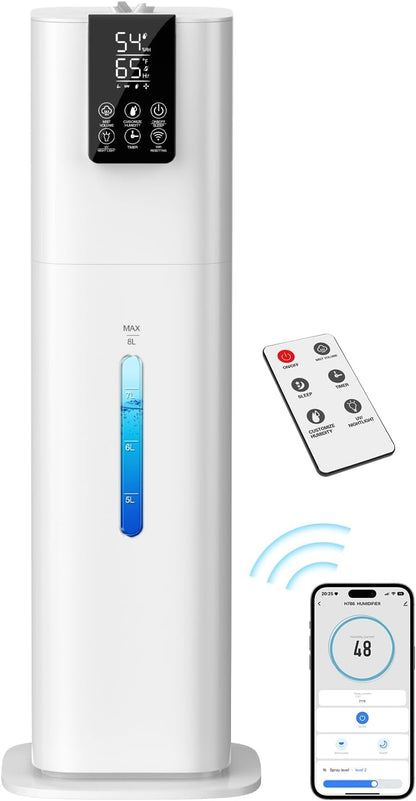 Honovos Smart Humidifiers Large Room Bedroom Home, 2.11Gal(8L) Quiet Top Fill Cool Mist Humidifier, Smart App & Remote Control, 3 Speed Humidifier with 360° Nozzle, Humidity Setting for Baby Office