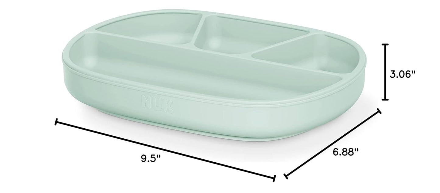NUK Silicone Baby Tableware Bundle, Includes 1 Plate, 1 Bowl, 1 Cup, & 1 Spoon, Durable Suction Feature Helps Reduce Spills, Microwave-Safe, BPA-Free