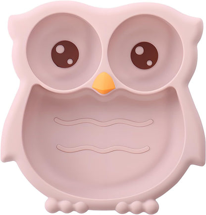 PandaEar Toddler Suction Plates, Stay Put Divided Baby Plates, Owl Shape BPA-Free 100% Food-Grade Silicone Unbreakable Baby Plate, Baby Feeding Supplies (Blue)
