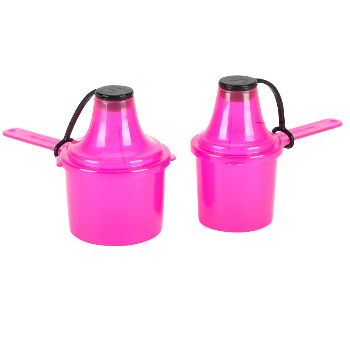 Supplement Container, Long Handle Scoop, and Funnel System for Post Workout Protein, Spill Proof Dispenser, Gym Accessory, PACK OF 2, RED (4 tbsp, 2 Oz, 60 mL) (6 tbsp, 3 Oz, 90 mL)