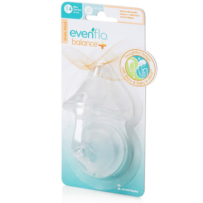 Evenflo Feeding Piece of 6 Balance Plus Wide Neck Nipples for The Balance Plus Wide Neck Baby Bottles, 0 Months and Up