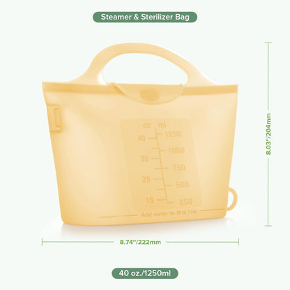 Haakaa On-The-Go Silicone Microwave Steam Sterilizer Bags for Travel, 40oz/1250ml Reusable Silicone Steaming Bags for Baby Bottles, Breast Pump, Accessories, Pacifiers, Teethers,Grey/1PC