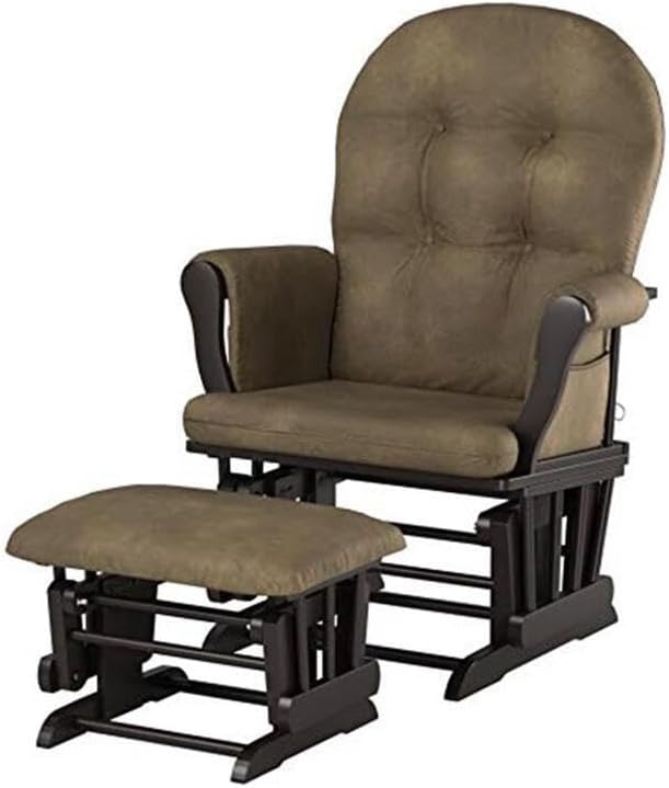 HomeStock Glider and Ottoman Set - Padded Arms, Storage Pockets, Metal Bearings White and Blue