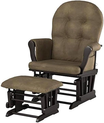 HomeStock Glider and Ottoman Set - Padded Arms, Storage Pockets, Metal Bearings White and Blue