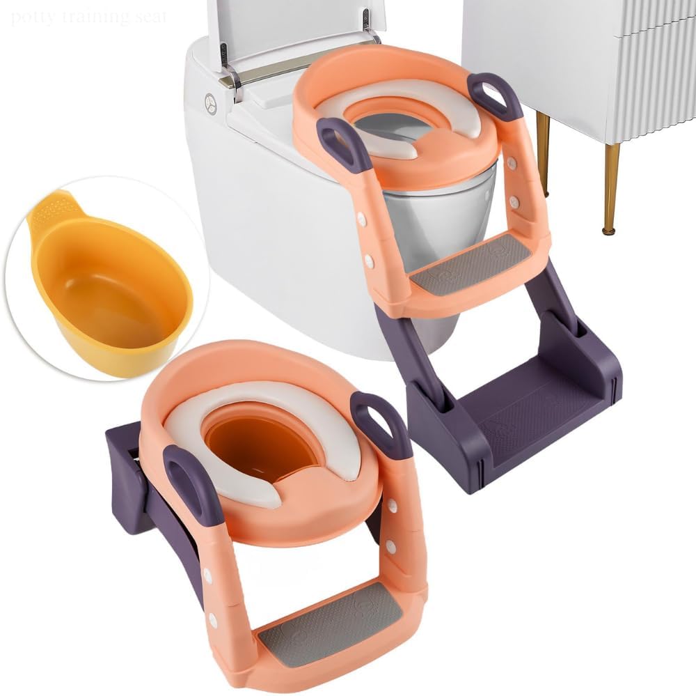 3 in 1 Toddler Potty Training Seat Chair with Ladder and Basin for Boys and Girls, Adjustable Kids Potty Training Seat for Toilet with Anti-Slip Wide Steps and Safety Handles (Green)