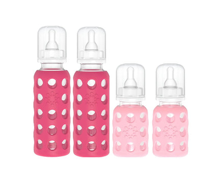 Lifefactory Glass Baby Bottle BPA Free | Protective Silicone Sleeve | 4 oz Pack of 2 | Cantaloupe, Banana