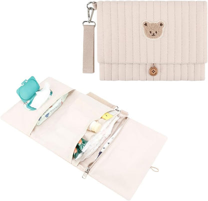 MOMIGO Baby Diaper Bag Organizer Pouches - Waterproof Pod Foldable Diaper Organizer Set, Cute Bear Bag Gift for Baby Shower (Black)