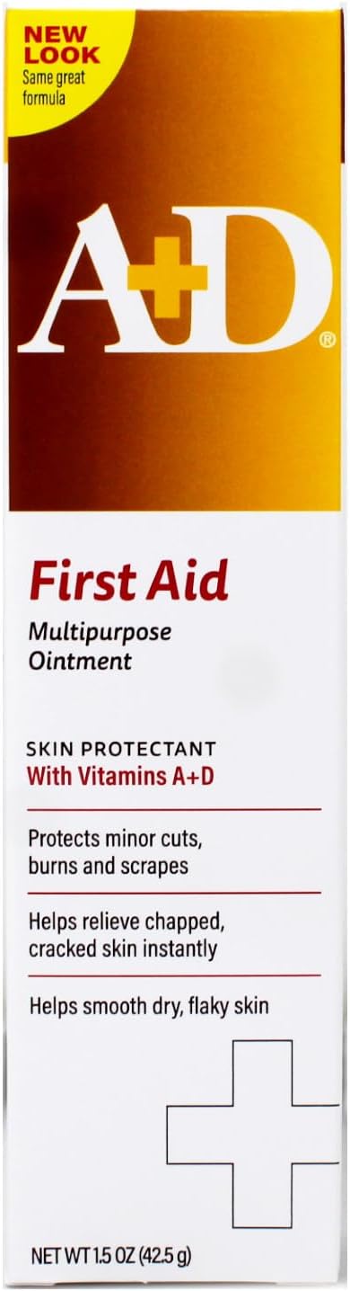 A+D First Aid Multipurpose Healing Ointment - Moisturizing Skin Protectant for Dry Cracked Heels, Elbows, Hands and Lips - Protects Minor Cuts, Burns, & Scrapes – 4 oz Tube