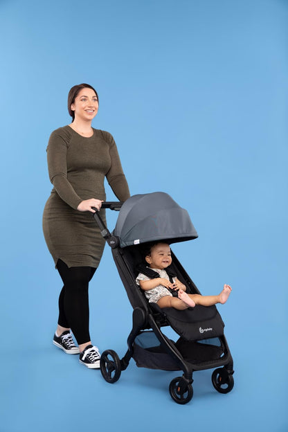 Ergobaby Metro+ Deluxe Compact Baby Stroller, Lightweight Umbrella Stroller Folds Down for Overhead Airplane Storage (Carries up to 50 lbs), Car Seat Compatible, London Grey
