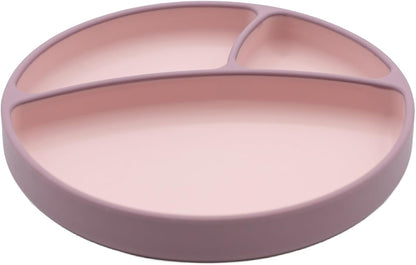 WeeSprout Toddler Plate with Suction Base – Two-Tone Baby Plate with Dividers, Food-Grade Silicone (Pastel Pink/Bright Hot Pink)