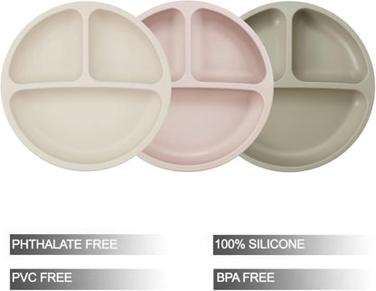 PandaEar 9-Piece Toddler Plates & Utensils Set, 3-Pack Suction Plates with 3 Spoons & 3 Forks, Silicone Baby Feeding Set
