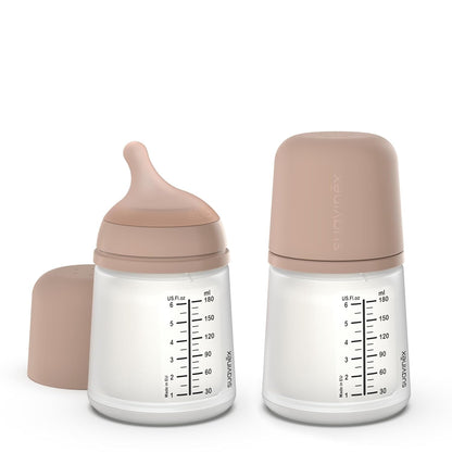 Suavinex Zero Zero Anti Colic Baby Bottle, No 1 Spanish Baby Bottle Brand, Minimizes Bottle Rejection & Nipple Confusion, Perfect for Breastfeeding Babies, 6oz/180mL, Deep Tone, Adaptable Flow Nipple