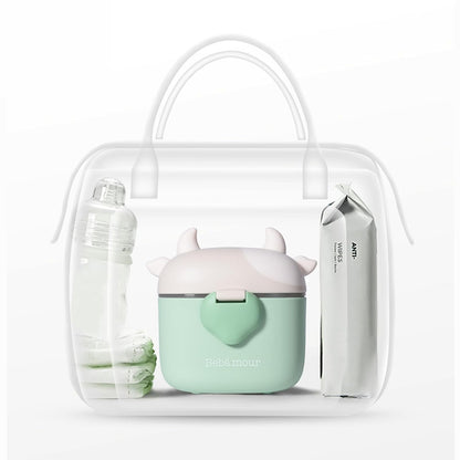 Bebamour Baby Formula Dispenser, BPA Free Portable Milk Powder and Candy Fruit Snack Storage Container with Scoop and Leveller for Travel, 450 ML, Green Cow
