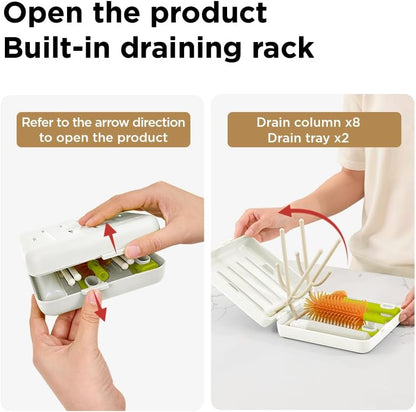YOTIME Travel Bottle Brush, Travel Bottle Cleaner Kit with Foldable Bottle Drying Rack, for Visit Friends and Relations, Baby Travel Essentials, BPA Free, Green