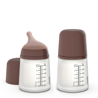Suavinex Zero Zero Anti Colic Baby Bottle, No 1 Spanish Baby Bottle Brand, Minimizes Bottle Rejection & Nipple Confusion, Perfect for Breastfeeding Babies, 6oz/180mL, Deep Tone, Adaptable Flow Nipple