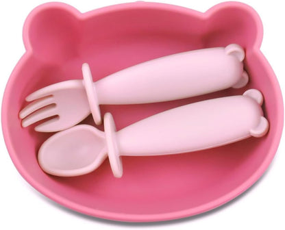 Silicone Bear Shaped Baby Bowl with Suction, Spoon & Fork for Babies 6+ Months, Infant Feeding BLW Baby Essentials Must Haves, BPA Free, Dishwasher Safe (Very Bear)
