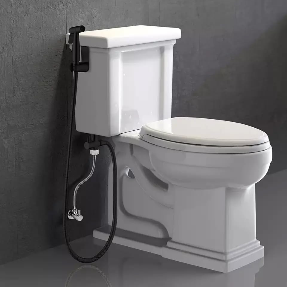 Deals & Fixtures Handheld Toilet Bidet Sprayer for Toilet-Adjustable Water Pressure Control with Bidet Hose for Feminine Wash, Stainless Steel (Matte Black)