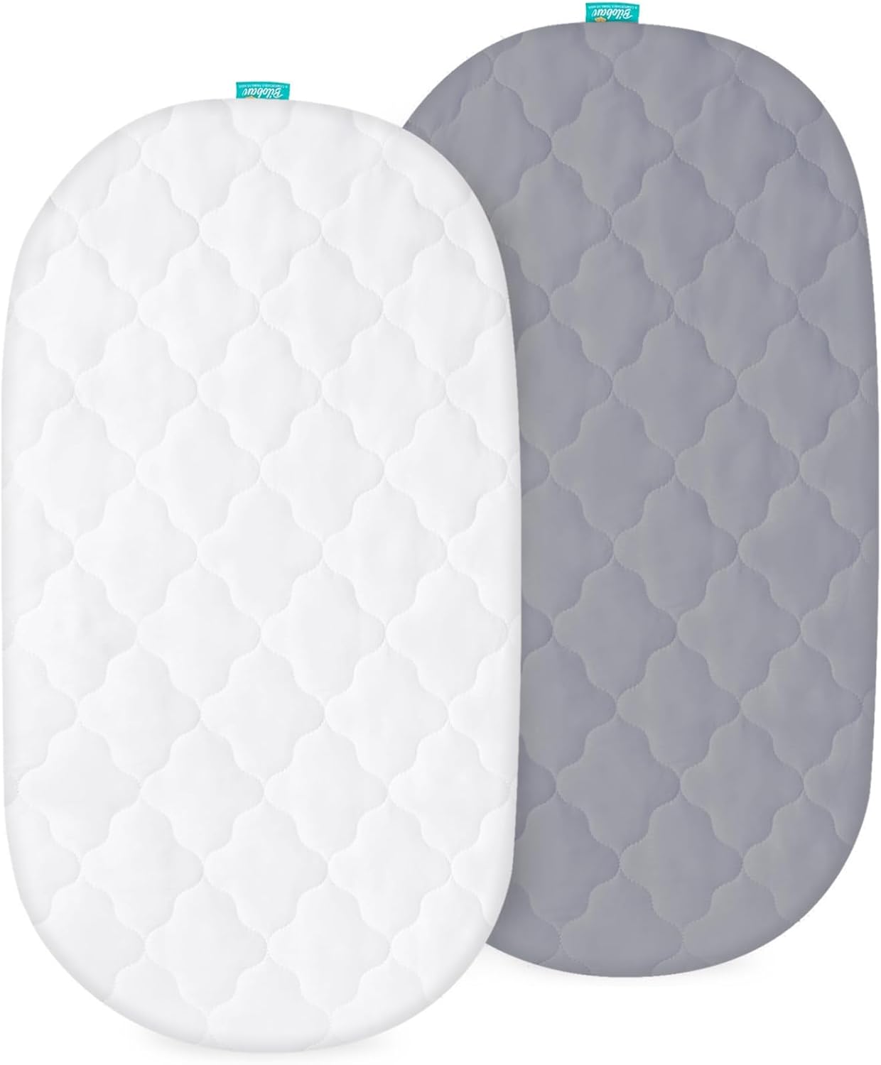 Bassinet Mattress Pad Cover Waterproof, Quilted Mattress Protector Sheets Fits All Mainstream Bassinet - Rectangle, Oval, Hourglass, 2 Pack, 17'' x 33'', Ultra Soft Breathable, White and Grey