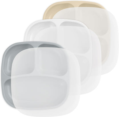 Re-Play Toddler Plates with Dividers - Deep-Walled 3 Compartments Divided Plates for Kids - Dishwasher & Microwave Safe - Made in USA - Set of 3-7.37" x 7.37" x 1.25" - Beach Baby