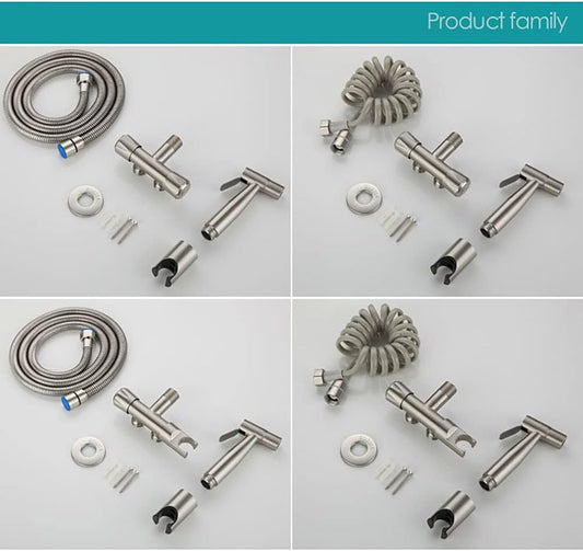 Hand Held Sprayer Toilet Attachment Stainless Steel Bathroom Bidet Spray Set, Multi-Function for Cloth Diaper Sprayer, Toilet Or Wall Mounted, Pets Shower - Stainless Steel,c