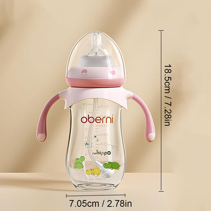 Oberni Baby Bottles, Weighted Straw Toddler Milk Bottles with Non-Slip Handle, Size + Variable Fast Flow, 12+ Months, BPA-Free, Pink/1Pack/9oz