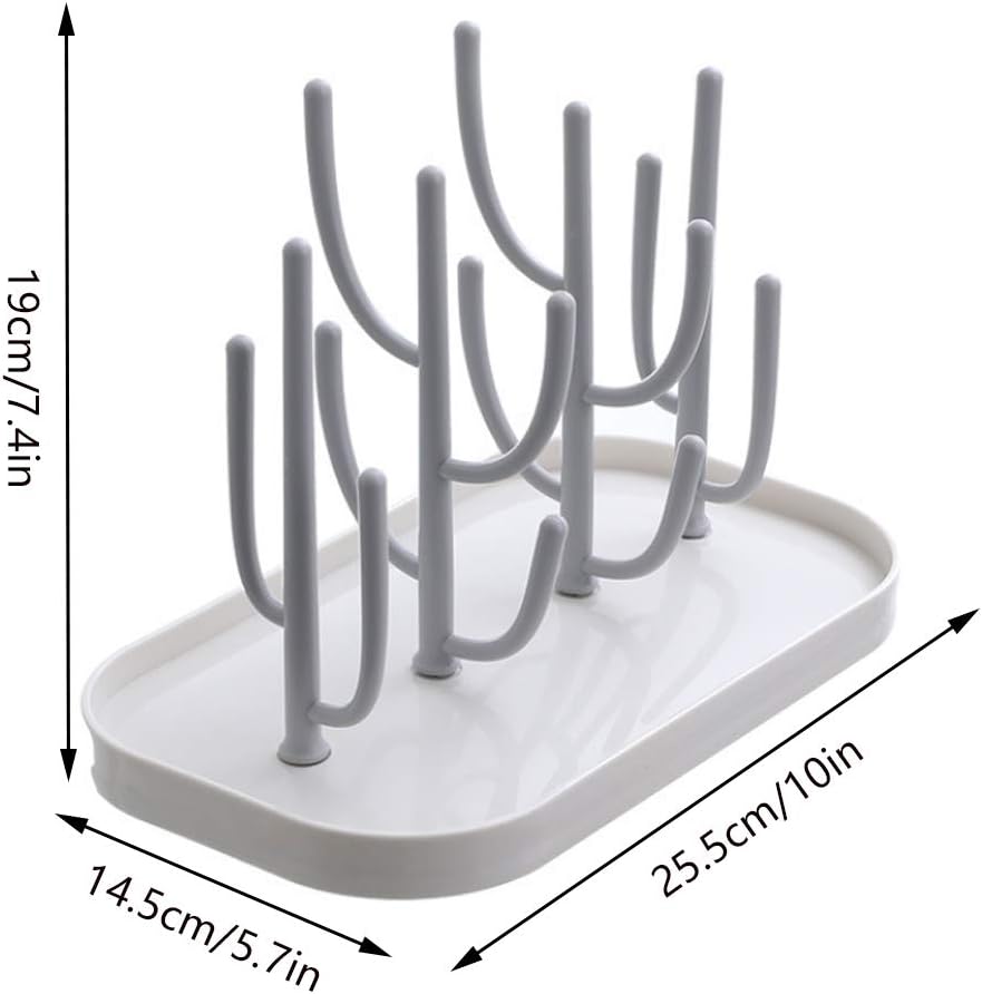 Baby Bottle Drying Rack with Base, Creative Tree Branch Baby Bottle Dryer Holder for Bottles, Teats, Cups, Pump Parts and Accessories (Gray)