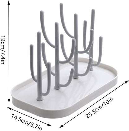 Baby Bottle Drying Rack with Base, Creative Tree Branch Baby Bottle Dryer Holder for Bottles, Teats, Cups, Pump Parts and Accessories (Gray)