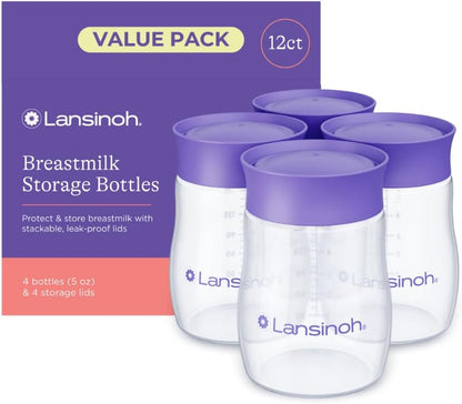 Lansinoh Breastmilk Storage Bottles | 4-Pack 5oz BPA & BPS-Free | Pump-to-Storage Feeding Bottles | Compatible with Lansinoh Breast Pumps and Nipples