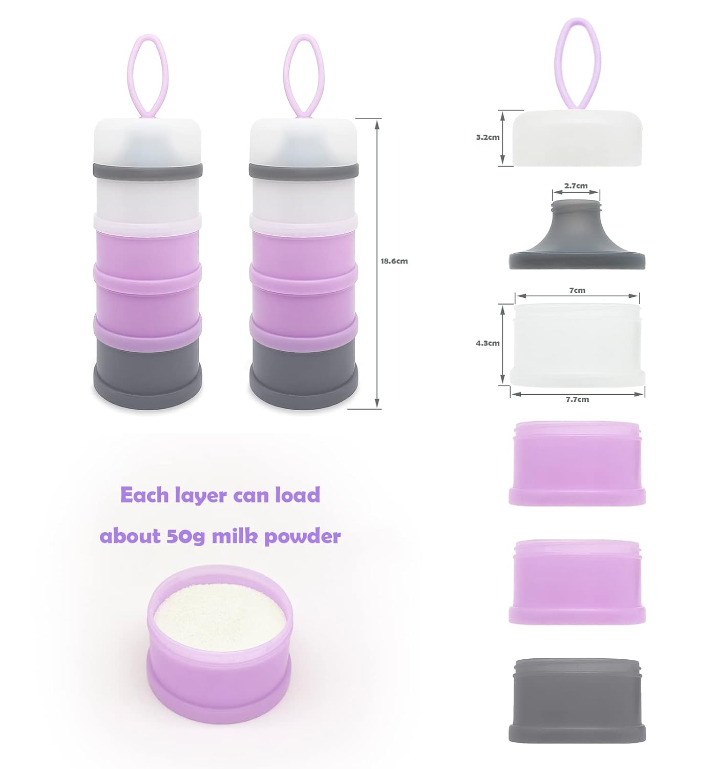 Baby Formula Dispenser, Formula Container, BPA Free, 4 Layers, Baby Feeding Travel Storage Container, Portable Milk Powder Dispenser Container, Non-Spill Stackable Baby Snack Storage Container