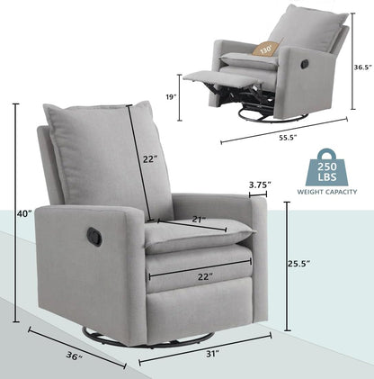 Oxford Baby Uptown Upholstered Glider Recliner Rocking Chair 360° Swivel for Nursery and Living Room - Boucle White