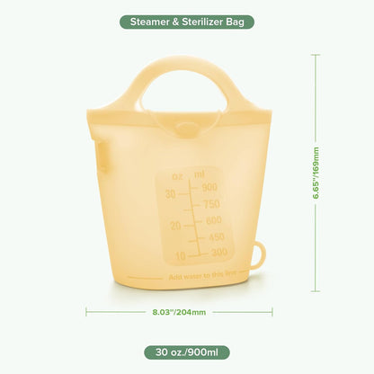 Haakaa On-The-Go Silicone Microwave Steam Sterilizer Bags for Travel, 40oz/1250ml Reusable Silicone Steaming Bags for Baby Bottles, Breast Pump, Accessories, Pacifiers, Teethers,Grey/1PC