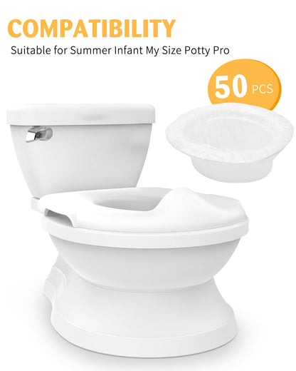 50 Pcs Potty Liners for Summer Infant My Size Potty Pro - Disposable Potty Bags with Elastic Fit, Leakproof & Easy Clean, Fits Most Potty Chairs, Travel Potties, Portable Toilets, 18×8 Inches