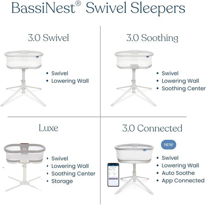 HALO BassiNest Swivel Sleeper 3.0 – Over-Bed Baby Bassinet with 360 Rotation, Adjustable Height, Breathable Mesh, Safe Close Sleeping, Lowering Wall for Easy Access, Feeding & C-Section Recovery