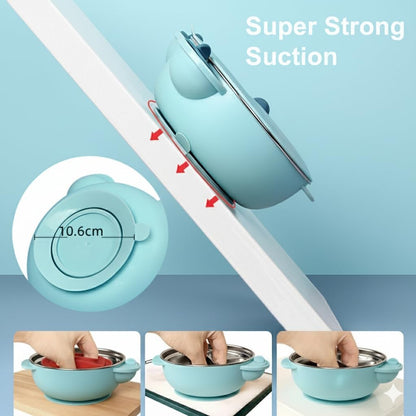 I love D&M Baby Toddler Food-Grade 316 Stainless Steel Bowl with Insulated Lid Strong Suction Leak-Resistant BPA Free Easy to clean (no utensil, Placid Blue)