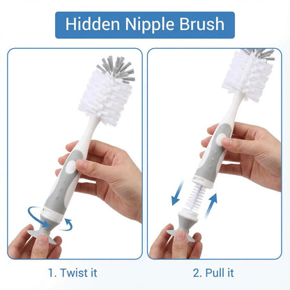 Ariseno 5-in-1 Baby Bottle Brush Set, Including Nylon and Silicone Bottle Brush, Bottle Cap, Straw and Nipple Cleaner, BPA-Free (Blue)