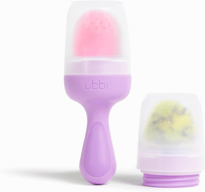 Ubbi Baby Food Feeder & Freezer Tray Set, Infant Teething Relief, BPA-Free, Safely Introduce Solids and Self Feeding, Freezable Popsicle Molds, Dishwasher Safe, Smoothie Purple & Zest Green