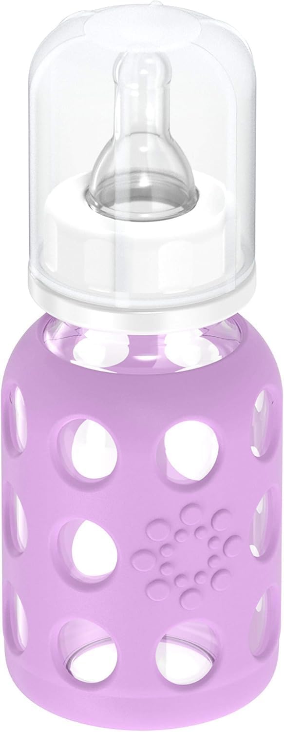 Lifefactory Glass Baby Bottle BPA Free | Protective Silicone Sleeve | 4 oz Pack of 2 | Cantaloupe, Banana