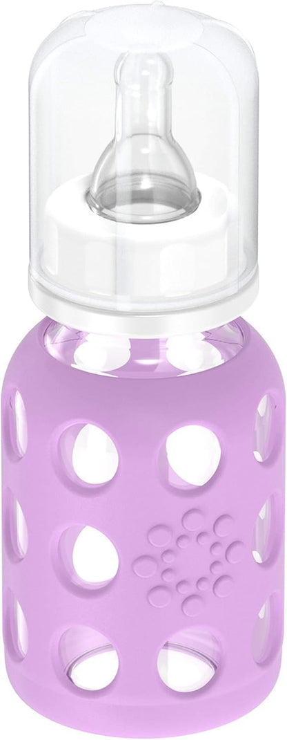 Lifefactory Glass Baby Bottle BPA Free | Protective Silicone Sleeve | 4 oz Pack of 2 | Cantaloupe, Banana