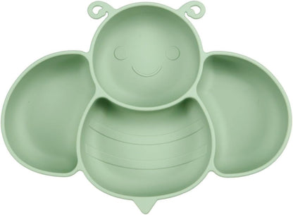 PandaEar 2 Pack Silicone Suction Plates for Baby, Divided Unbreakable Toddler Plate with 2 Pack Spoons for Self Feeding, Babies Utensils Feeding Set Baby Eating Supplies, Crab & Bee Shape -Blue&Green