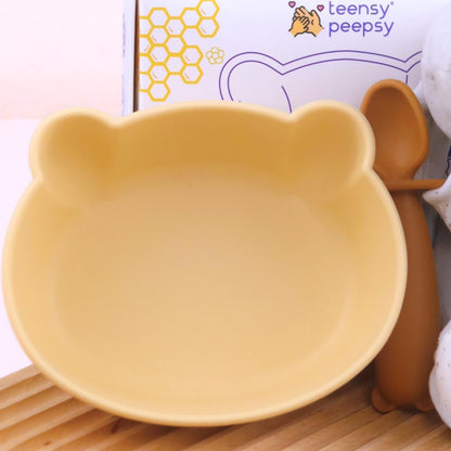 Silicone Bear Shaped Baby Bowl with Suction, Spoon & Fork for Babies 6+ Months, Infant Feeding BLW Baby Essentials Must Haves, BPA Free, Dishwasher Safe (Very Bear)
