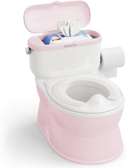 CheerTry 2-in-1 Toddler Potty Training Toilet - with Detachable Training Seat, Realistic Flushing Sound for Boys & Girls Ages 1-3 with Wipes Storage, Toilet Paper Holder