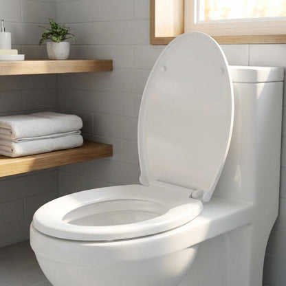 17" White Round Toilet Seat for Adult and Child, Built-In Potty Training Seat with Soft Quiet Close Non-Slip Design, Magnetic Kids Seat and Cover for Round/Oval Toilets, Easy to Install and Clean