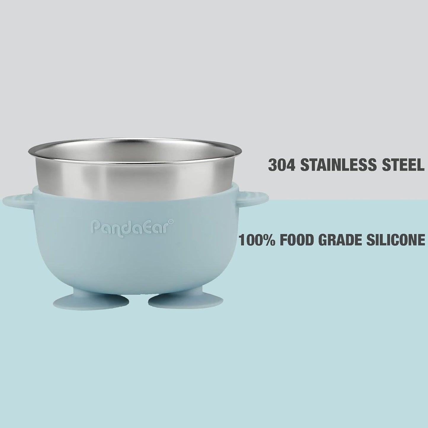 PandaEar 6-in-1 Stainless Steel Baby Feeding Set | Divided Suction Plate, Bowl, Sippy Cup with Straw, Bib, Spoon & Fork | BPA-Free Toddler Feeding Essentials for Self-Feeding (Blue)