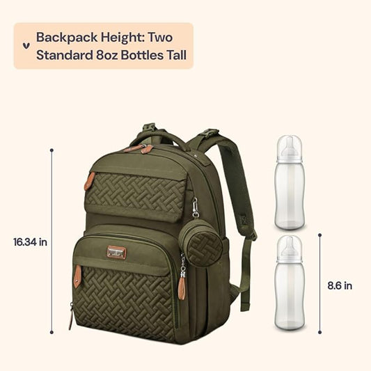 BabbleRoo Diaper Bag Backpack - Travel Large Baby Diaper Bag with Changing pad, Waterproof Baby Bags for Mom & Dad, Unisex Bags with Pacifier Case, Luggage Strap & Stroller Clips– Army Green | with Changing Pad, Pacifier Case, Stroller Straps, Multifun...