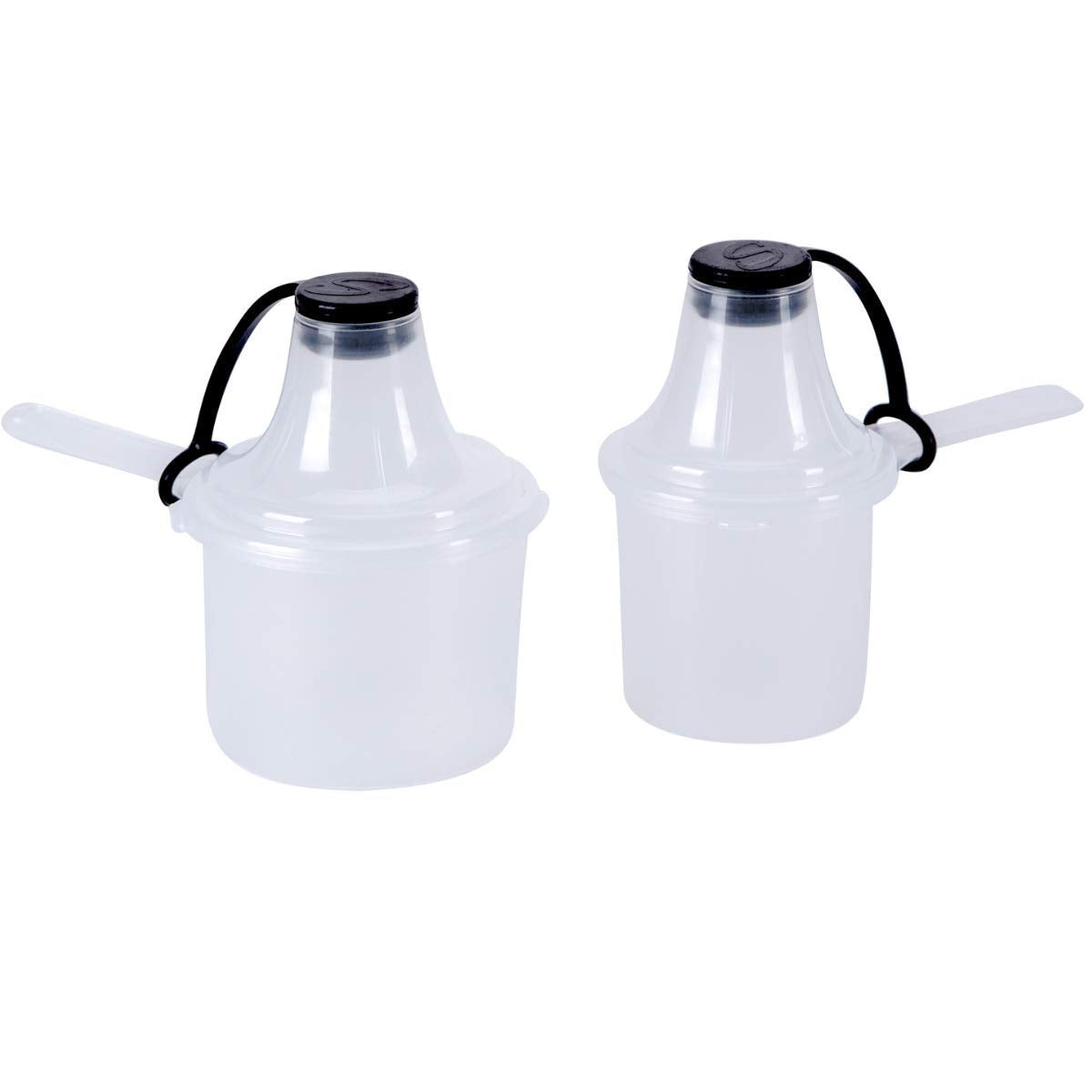 Supplement Container, Long Handle Scoop, and Funnel System for Post Workout Protein, Spill Proof Dispenser, Gym Accessory, PACK OF 2, RED (4 tbsp, 2 Oz, 60 mL) (6 tbsp, 3 Oz, 90 mL)